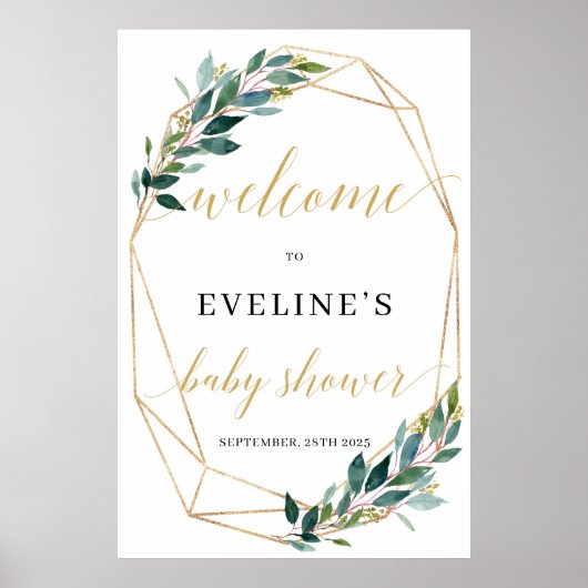 Grünes Eukalyptusgold - geometrisches Begrüßungsze Poster (Vorne)