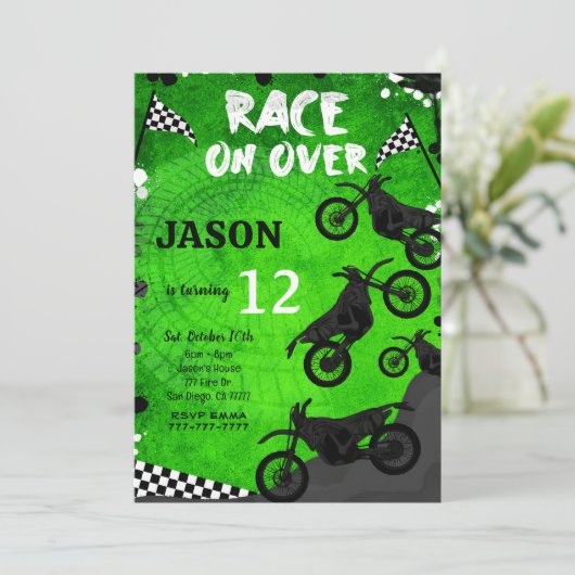 Grünes Fahrrad Einladung zum Geburtstag (Stehend Vorderseite)