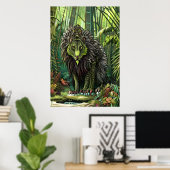 Grünes Fantasiewesen im Wald | Art der AI Poster (Heimbüro)