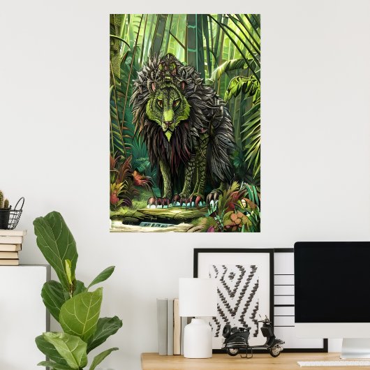 Grünes Fantasiewesen im Wald | Art der AI Poster (Heimbüro)