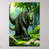 Grünes Fantasy-Biest im Wald | AI Art Poster (Vorne)
