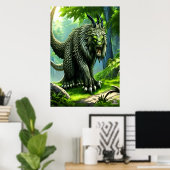 Grünes Fantasy-Biest im Wald | AI Art Poster (Heimbüro)