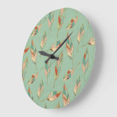 Grünes Feder-Muster SüdwestGeo-Schritt-| Große Wanduhr (Winkel)