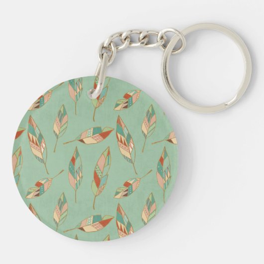 Grünes Feder-Muster SüdwestGeo-Schritt-| Schlüsselanhänger (Rückseite)