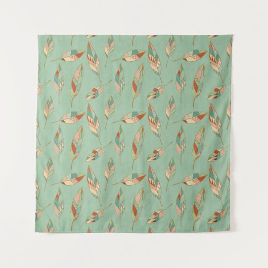 Grünes Feder-Muster SüdwestGeo-Schritt-| Wandteppich (Vorderseite (Horizontal))