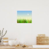Grünes Feld mit weißer Taube Poster (Küche)