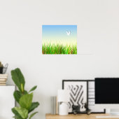 Grünes Feld mit weißer Taube Poster (Heimbüro)