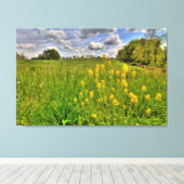 Grünes Feld und bewölkter blauer Himmel Leinwanddruck (Insitu (Holzboden))