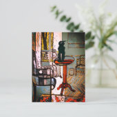 Grünes Fenster mit Art Deco Cat Postkarte (Stehend Vorderseite)