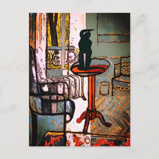 Grünes Fenster mit Art Deco Cat Postkarte (Vorderseite)