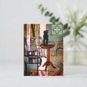 Grünes Fenster mit Art Deco Cat Postkarte (Stehend Vorderseite)