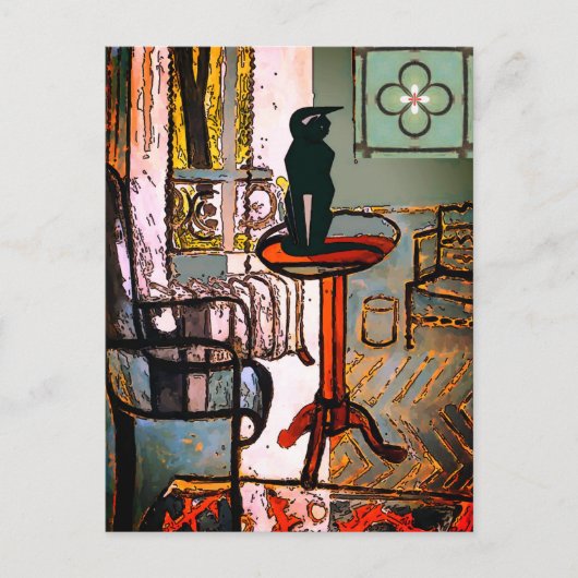 Grünes Fenster mit Art Deco Cat Postkarte (Vorderseite)