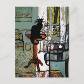 Grünes Fenster mit schwarzer Katze, Gracias, Text Postkarte (Vorderseite)