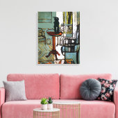 Grünes Fenster mit schwarzer Katze Leinwanddruck (Insitu (Wohnzimmer))