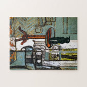 Grünes Fenster, schwarze Katze Puzzle (Horizontal)