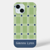 Grünes Fensterplaid-Monogramm Case-Mate iPhone Hülle (Rückseite)