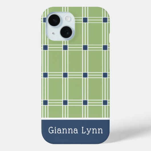 Grünes Fensterplaid-Monogramm Case-Mate iPhone Hülle (Rückseite)