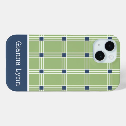 Grünes Fensterplaid-Monogramm Case-Mate iPhone Hülle (Rückseite (Horizontal))
