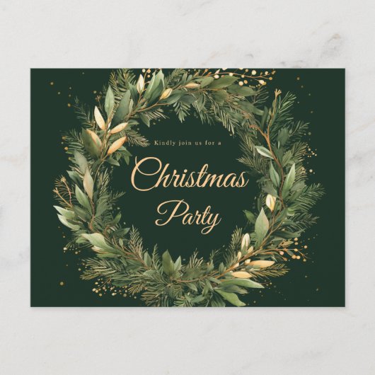 Grünes festliches botanisches Elegantes Weihnachts Einladungspostkarte (Vorderseite)