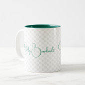 Grünes, fett formatiertes Monogramm Zweifarbige Tasse (Vorderseite Links)
