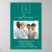 Grünes Firmenlogo Foto Begrüßungszeiten Poster (Vorne)