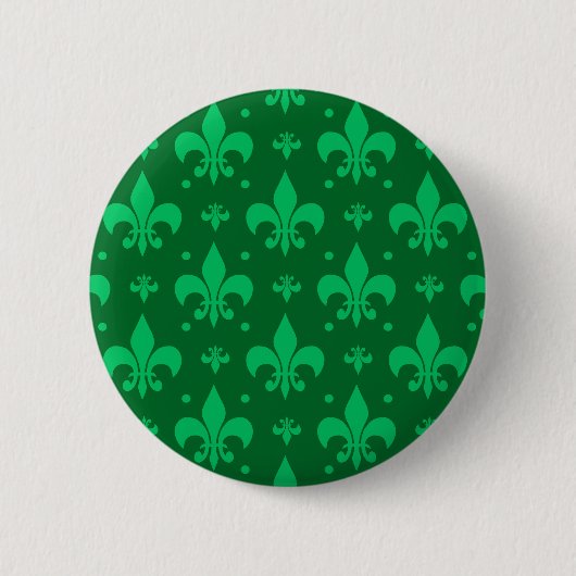 Grünes Fleur-de-lis-Muster Button (Vorderseite)