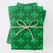 Grünes Fleur-de-lis-Muster Geschenkpapier Set (Beispiel)