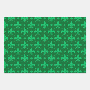 Grünes Fleur-de-lis-Muster Geschenkpapier Set