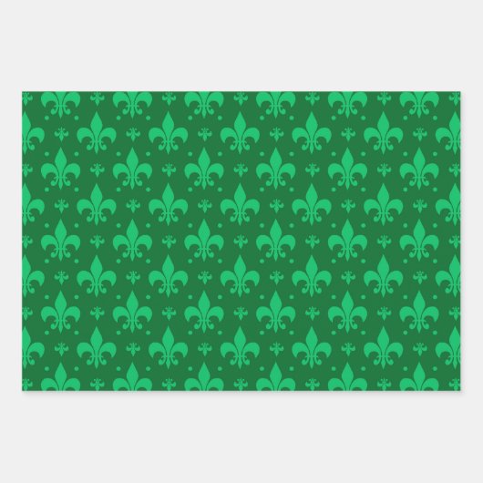 Grünes Fleur-de-lis-Muster Geschenkpapier Set (Vorderseite)
