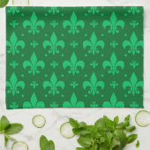Grünes Fleur-de-lis-Muster Geschirrtuch (Gefaltet)