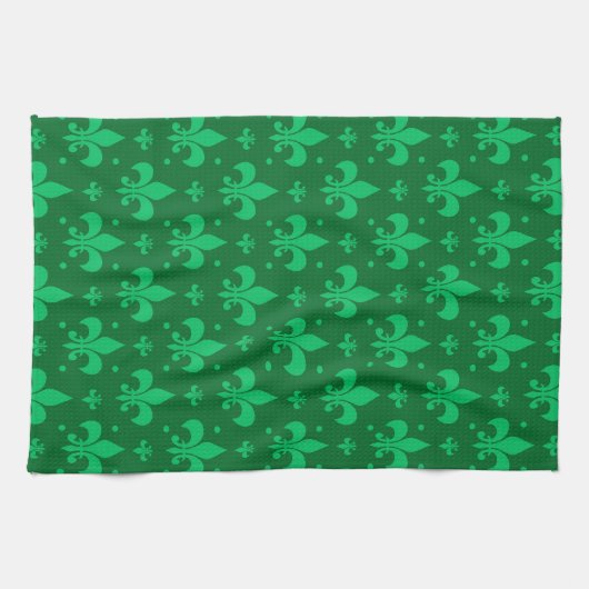 Grünes Fleur-de-lis-Muster Geschirrtuch (Horizontal)