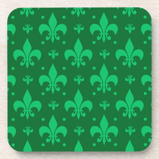 Grünes Fleur-de-lis-Muster Getränkeuntersetzer (Vorderseite)