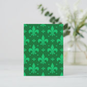 Grünes Fleur-de-lis-Muster Postkarte (Stehend Vorderseite)