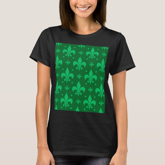 Grünes Fleur-de-lis-Muster T-Shirt (Vorderseite)
