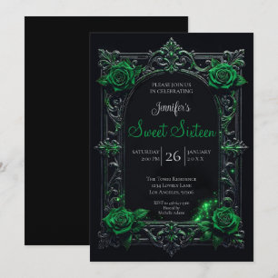 Grünes Florales Gothic Sweet 16 Einladung