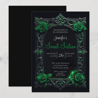 Grünes Florales Gothic Sweet 16 Einladung
