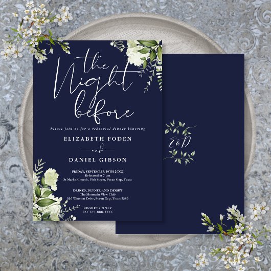 Grünes Florales Navy Blau Probeessen Einladung