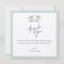 Grünes florales Wasserfarben-Taufgeschenk  Dankeskarte