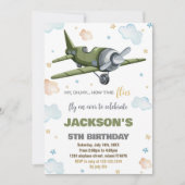Grünes Flugzeug - Einladungen zum Geburtstag (Vorderseite)