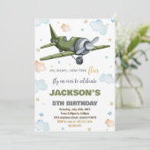 Grünes Flugzeug - Einladungen zum Geburtstag (Stehend Vorderseite)