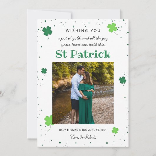 Grünes Foto für die Kinderankündigung Feiertagskarte (Vorderseite)