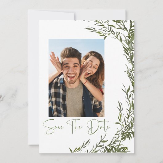 Grünes Foto Save the Date Einladung (Vorderseite)