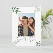 Grünes Foto Save the Date Einladung (Stehend Vorderseite)