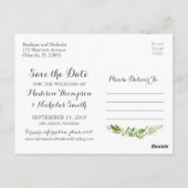 Grünes Foto Save the Date Postkarten Rustikales Bl (Rückseite)