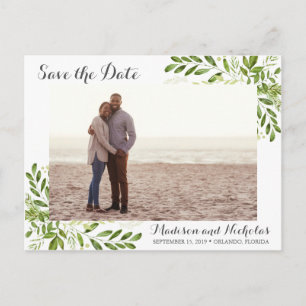 Grünes Foto Save the Date Postkarten Rustikales Bl
