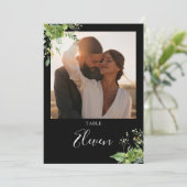 Grünes Foto Schwarz-Weiß-Tischnummer Dankeskarte (Stehend Vorderseite)