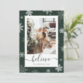 Grünes Foto Snowflake glauben Feiertagskarte (Stehend Vorderseite)
