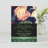 Grünes Foto Zebra Print Sweet16 Geburtstag einlade Einladung (Stehend Vorderseite)