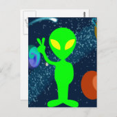 Grünes Friedensraum-alien Postkarte (Vorne/Hinten)