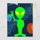 Grünes Friedensraum-alien Postkarte (Vorderseite)